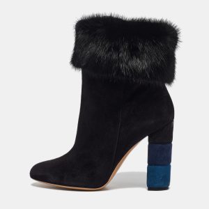 Salvatore Ferragamo Black Fur and Suede Loris Ankle Length Boots Size 40, Boots - Luxury Closet catalog