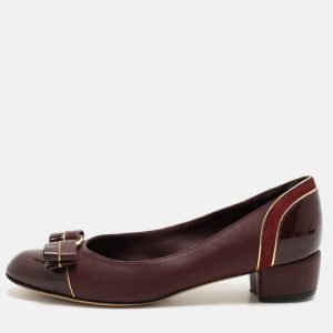 Salvatore Ferragamo Burgundy Leather and Suede Vara Bow Block Heel Pumps Size 35.5, Pumps - Luxury Closet catalog