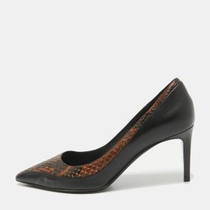 Salvatore Ferragamo Black Leather and Python Leather Pointed Toe Pumps Size 39.5, Pumps - Luxury Closet catalog