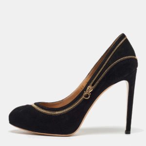 Salvatore Ferragamo Black Suede Rory Zipper Pumps Size 37.5, Pumps - Luxury Closet catalog