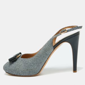 Salvatore Ferragamo Dark Green Stingray Vara Bow Slingback Pumps Size 39.5, Pumps - Luxury Closet catalog