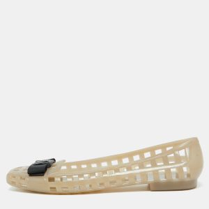 Salvatore Ferragamo Beige Jelly Laser Cut-Out Bow Ballet Flats Size 40.5, Flats - Luxury Closet catalog
