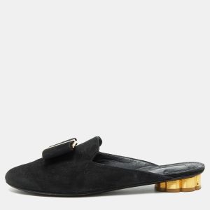 Salvatore Ferragamo Black Suede Bow Flat Mules Size 36.5, Sandals - Luxury Closet catalog