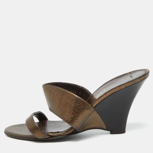 Salvatore Ferragamo Metallic Brown Leather Slide Wedge Sandals Size 41, Sandals - Luxury Closet catalog