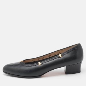Salvatore Ferragamo Navy Blue Leather Logo Round Toe Pumps Size 37, Pumps - Luxury Closet catalog