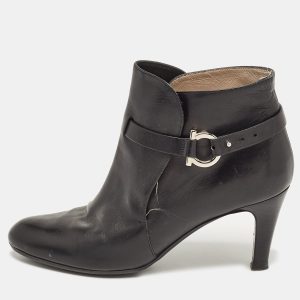 Salvatore Ferragamo Black Leather Gancini Ankle Length Boots Size 36.5, Boots - Luxury Closet catalog