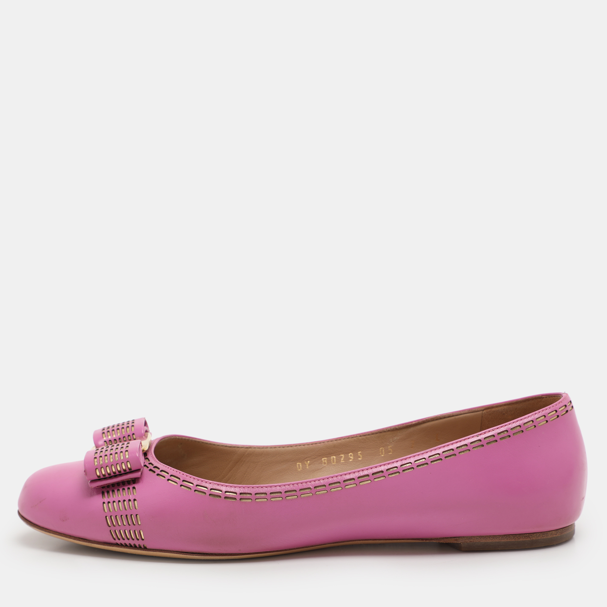 Salvatore Ferragamo Pink Leather Vara Bow Ballet Flats Size 37.5, Flats - Luxury Closet catalog