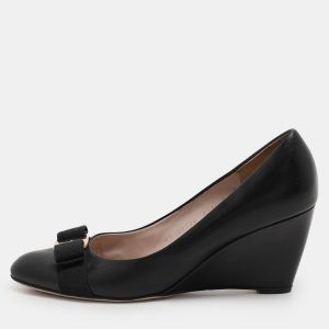 Salvatore Ferragamo Black Leather Vara Bow Wedge Pumps Size 38.5, Pumps - Luxury Closet catalog