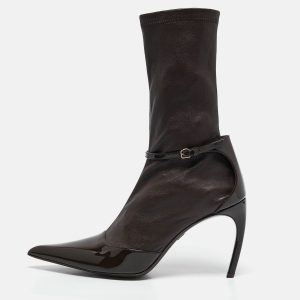 Salvatore Ferragamo Brown Leather and Patent Leather Mid Calf Boots Size 39.5, Boots - Luxury Closet catalog