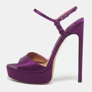 Salvatore Ferragamo Purple Satin Platform Ankle Strap Sandals Size 38.5, Sandals - Luxury Closet catalog
