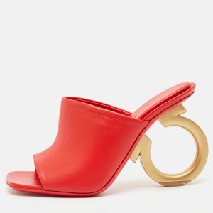 Salvatore Ferragamo Red Leather Astro Slide Sandals Size 36.5, Sandals - Luxury Closet catalog