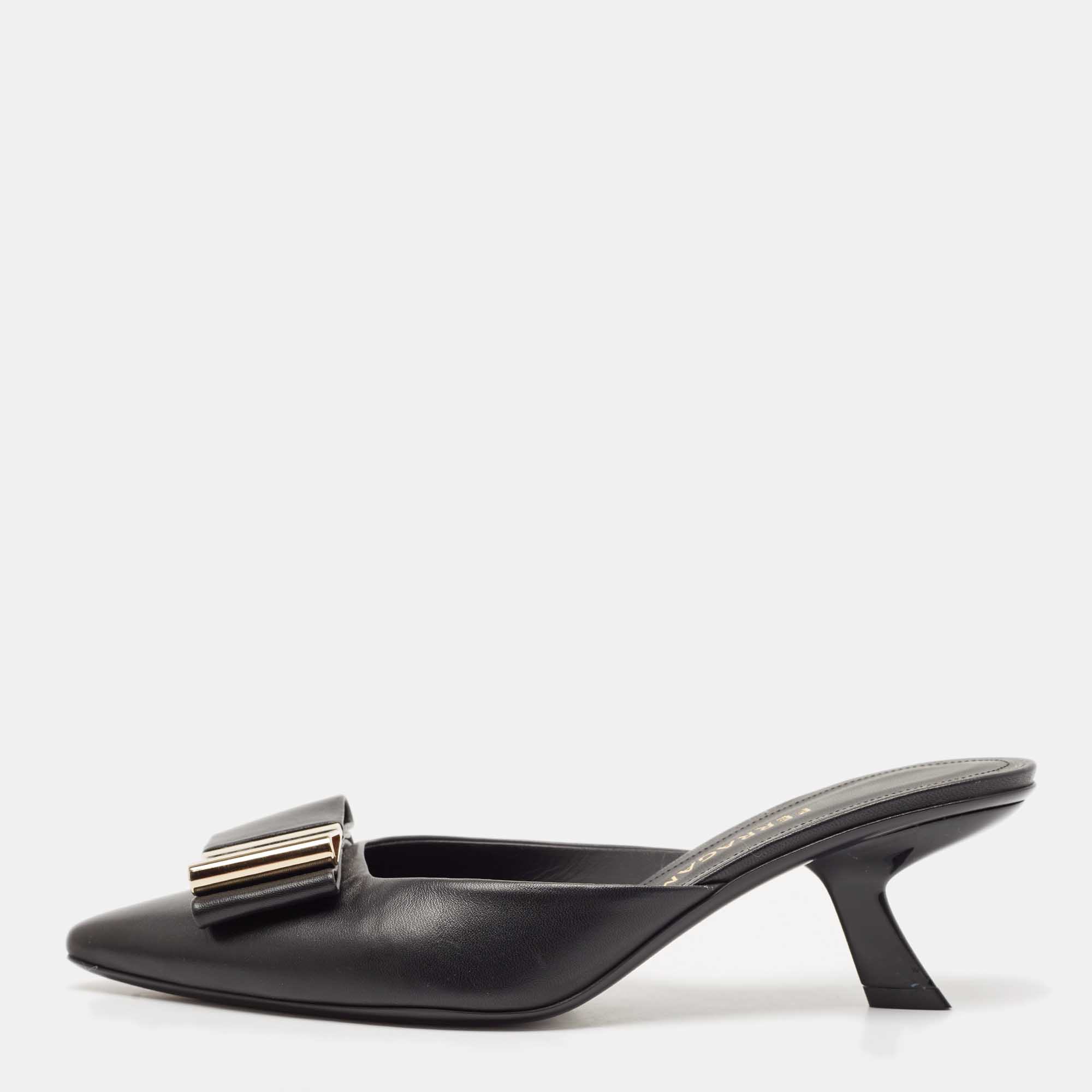 Salvatore Ferragamo Black Leather Lycia Mules Size 39.5, Sandals - Luxury Closet catalog