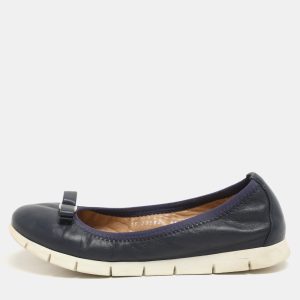 Salvatore Ferragamo Navy Blue Leather Vara Bow Ballet Flats Size 37.5, Flats - Luxury Closet catalog