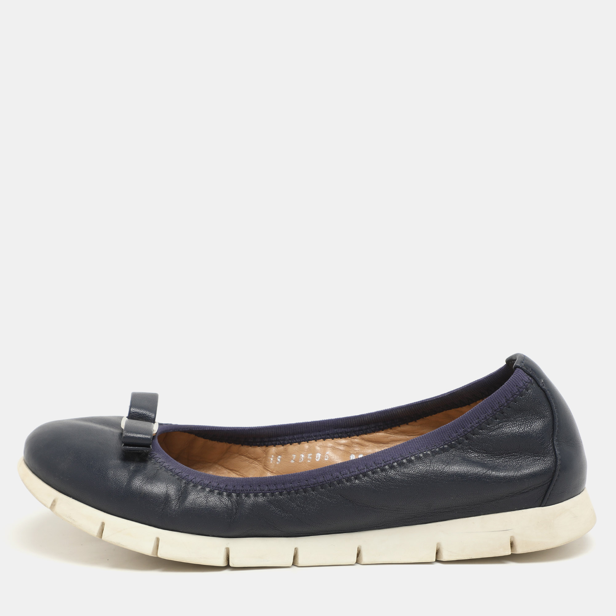 Salvatore Ferragamo Navy Blue Leather Vara Bow Ballet Flats Size 37.5, Flats - Luxury Closet catalog