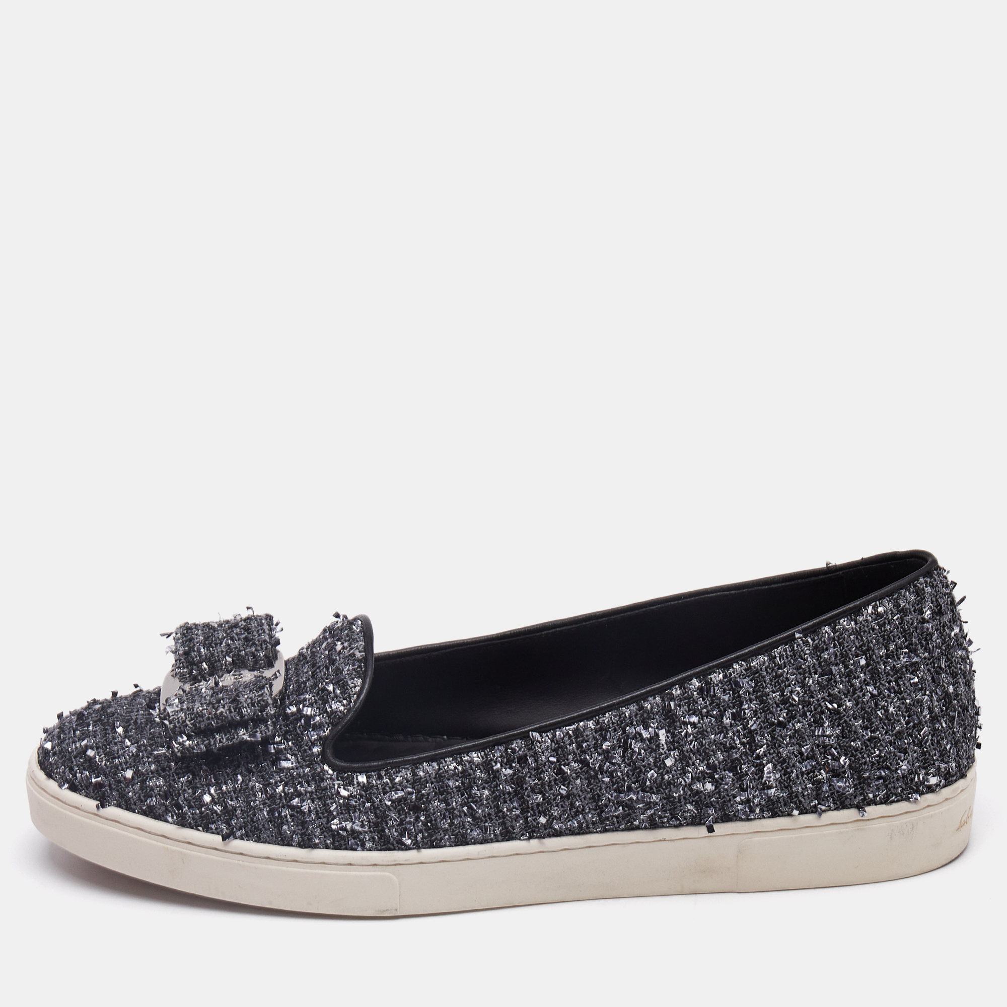 Salvatore Ferragamo Grey Tweed Novello Slip On Sneakers Size 37.5, Athletic Shoes & Sneakers - Luxury Closet catalog