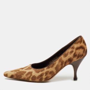 Salvatore Ferragamo Beige/Brown Animal Print Calf Hair Pumps Size 37.5, Pumps - Luxury Closet catalog