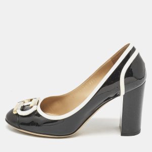 Salvatore Ferragamo Black/Cream Patent Leather Bow Pumps Size 38, Pumps - Luxury Closet catalog
