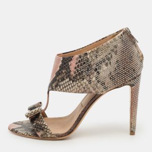 Salvatore Ferragamo Multicolor Python Embossed Leather Bow T Strap Sandals Size 39.5, Sandals - Luxury Closet catalog