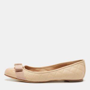 Salvatore Ferragamo Beige Quilted Patent and  Leather Varina Ballet Flats Size 37.5, Flats - Luxury Closet catalog