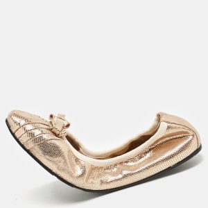 Salvatore Ferragamo Metallic Rose Gold Suede My Joy Scrunch Ballet Flats Size 40.5, Flats - Luxury Closet catalog
