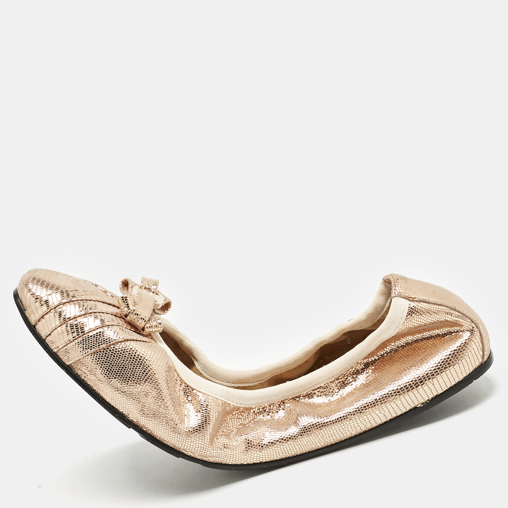 Salvatore Ferragamo Metallic Rose Gold Suede My Joy Scrunch Ballet Flats Size 40.5, Flats - Luxury Closet catalog
