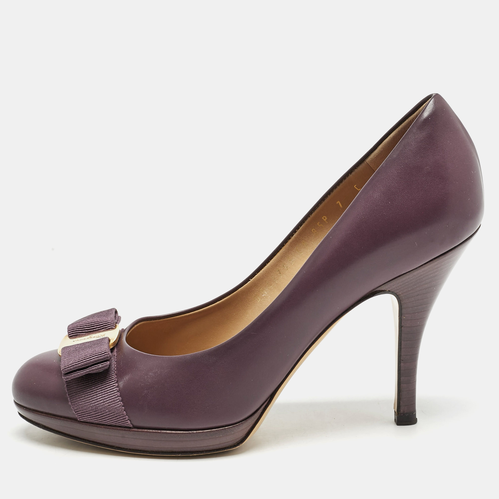 Salvatore Ferragamo Dark Purple Leather Tina Pumps Size 37.5, Pumps - Luxury Closet catalog