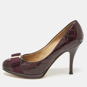 Salvatore Ferragamo Burgundy Quilted Patent Leather Vara Bow Pumps Size 36.5, Pumps - Luxury Closet catalog