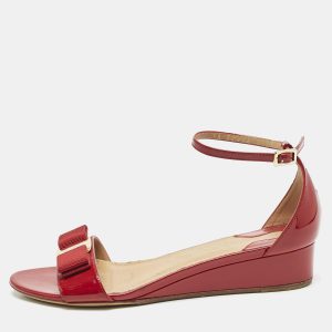 Salvatore Ferragamo Red Patent Leather Vara Bow Ankle Strap Sandals Size 36, Sandals - Luxury Closet catalog