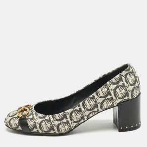 Salvatore Ferragamo Grey/Beige Gancini Canvas Garda Pumps Size 40.5, Pumps - Luxury Closet catalog