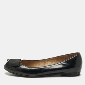 Salvatore Ferragamo Black Patent Leather Bow Ballet Flats Size 35.5, Flats - Luxury Closet catalog