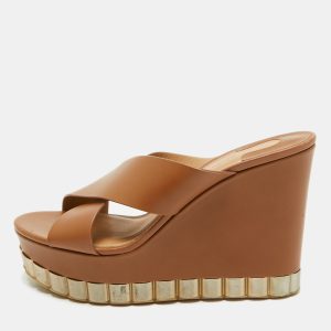 Salvatore Ferragamo Brown Leather Nicosia Wedge Sandals Size 39.5, Sandals - Luxury Closet catalog