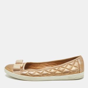 Salvatore Ferragamo Gold Quilted Leather Varina Ballet Flats Size 37.5, Flats - Luxury Closet catalog