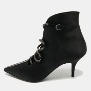 Salvatore Ferragamo Black Satin Ciconia Embellished Ankle Length Boots Size 40, Boots - Luxury Closet catalog