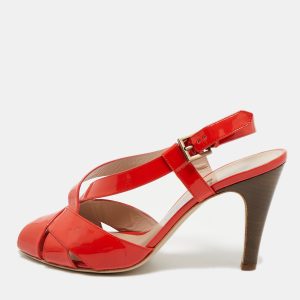 Salvatore Ferragamo Orange Patent Peep Toe Slingback Pumps Size 38.5, Pumps - Luxury Closet catalog