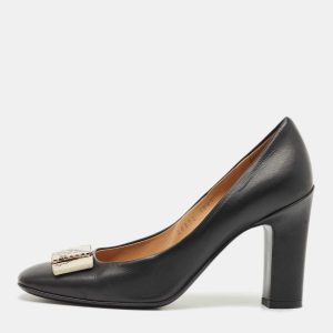 Salvatore Ferragamo Black Leather Vara Bow Block Heels Pumps Size 38.5, Pumps - Luxury Closet catalog