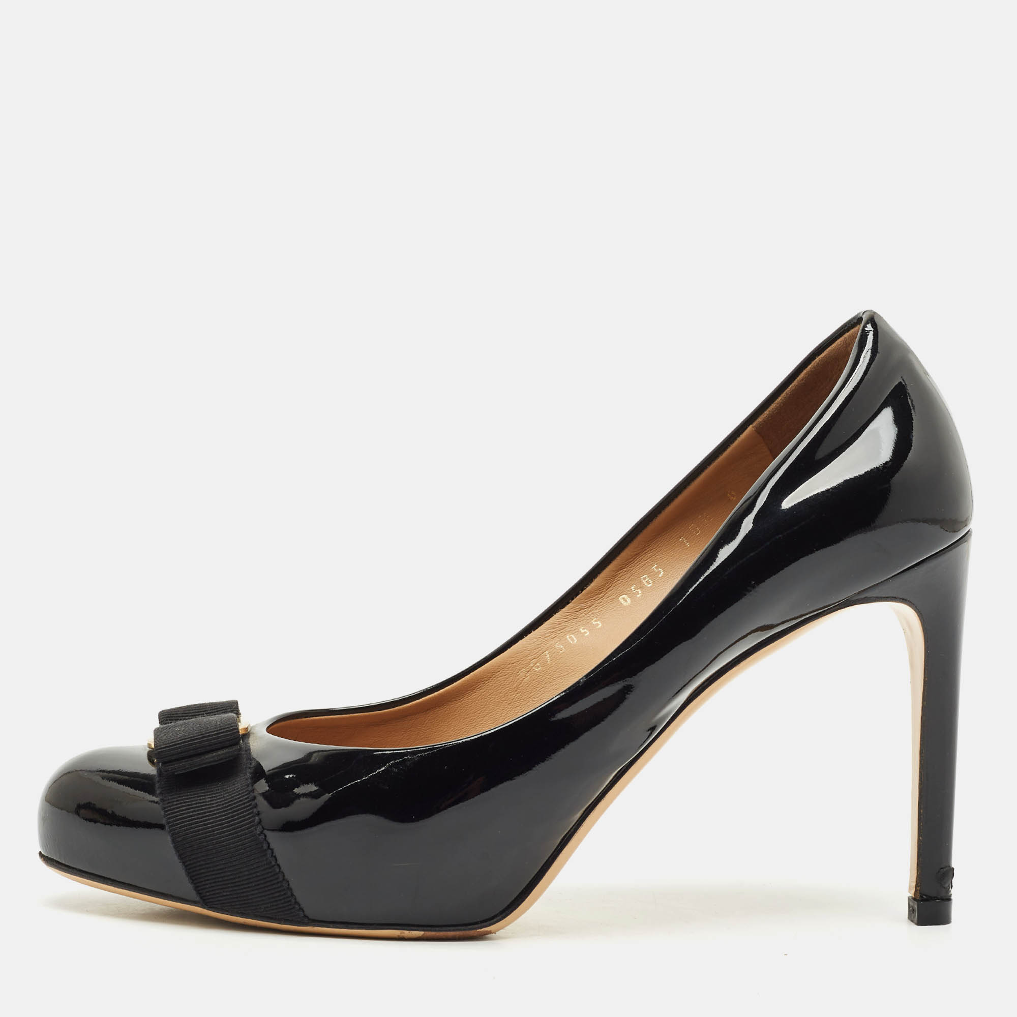 Salvatore Ferragamo Black Patent Leather Pimpa Vara Bow Platform Pumps Size 41, Pumps - Luxury Closet catalog