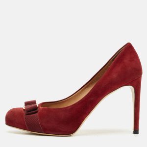 Salvatore Ferragamo Dark Red Suede Pimpa Vara Bow Platform Pumps Size 41, Pumps - Luxury Closet catalog