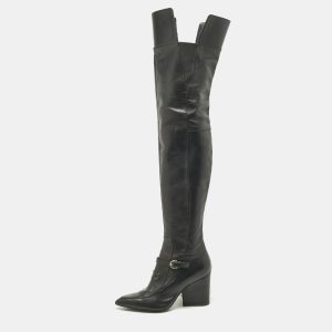 Salvatore Ferragamo Black Leather Thigh High Boots Size 40, Boots - Luxury Closet catalog