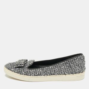 Salvatore Ferragamo Grey Tweed and Leather Novello Slip On Sneakers Size 38.5, Athletic Shoes & Sneakers - Luxury Closet catalog