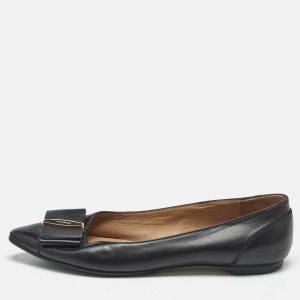 Salvatore Ferragamo Black Leather Vara Bow Ballet Flats Size 37.5, Flats - Luxury Closet catalog