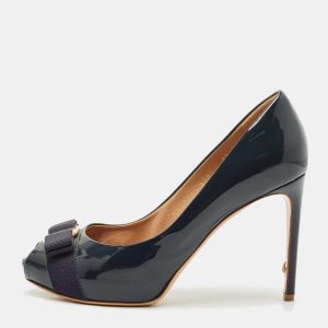 Salvatore Ferragamo Navy Blue Patent Leather Pimpa Platform Pumps Size 38, Pumps - Luxury Closet catalog