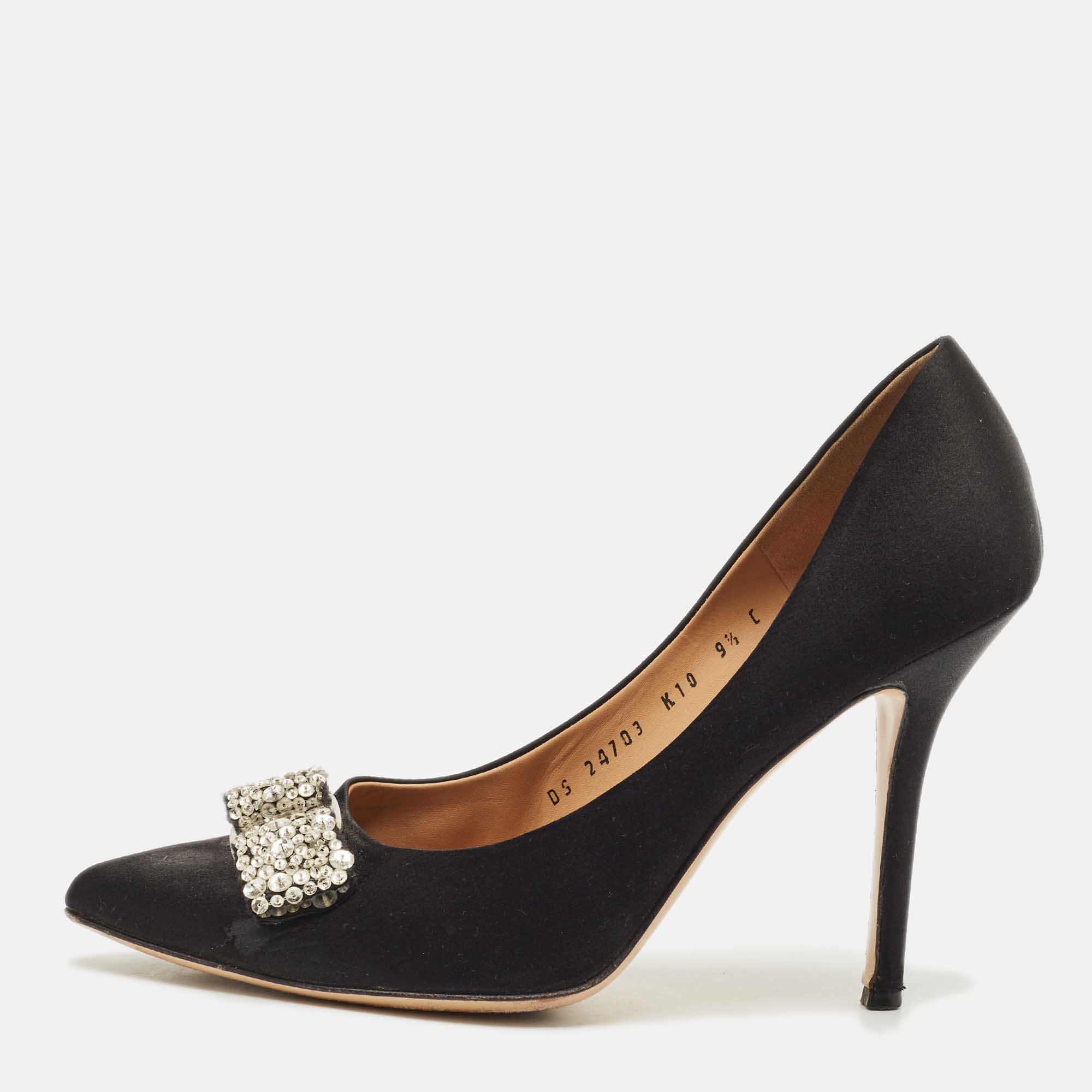 Salvatore Ferragamo Black Satin Crystal Embellished Vara Bow Pumps Size 40, Pumps - Luxury Closet catalog