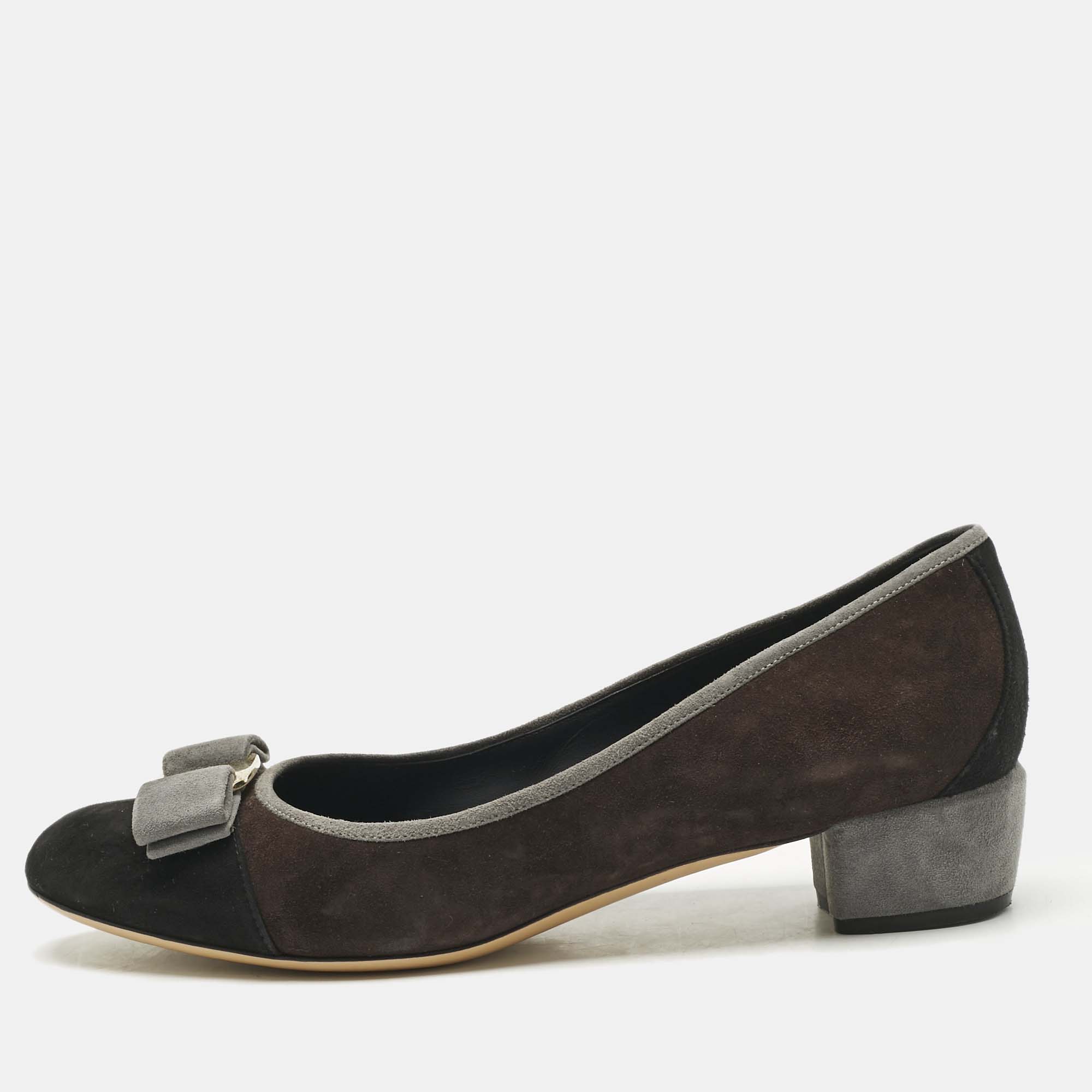 Salvatore Ferragamo Multicolor Suede Vara Bow Pumps Size 38.5, Pumps - Luxury Closet catalog
