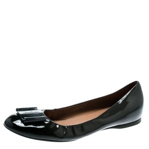 Salvatore Ferragamo Dark Grey Patent Leather Degrade Ballet Flats Size 38.5, Flats - Luxury Closet catalog