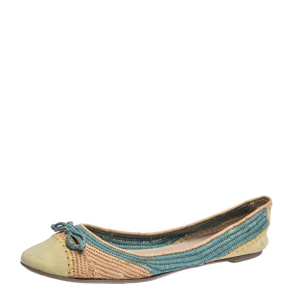 Salvatore Ferragamo Tricolor Raffia And Nubuck Leather Bow Ballet Flats Size 38.5, Flats - Luxury Closet catalog