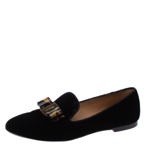 Salvatore Ferragamo Black Velvet Bow Detail Smoking Slippers Size 37.5, Flats - Luxury Closet catalog