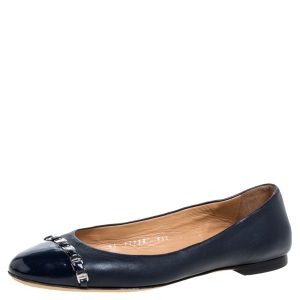 Salvatore Ferragamo Navy Blue Leather Pim Chain Ballet Flats Size 38, Flats - Luxury Closet catalog
