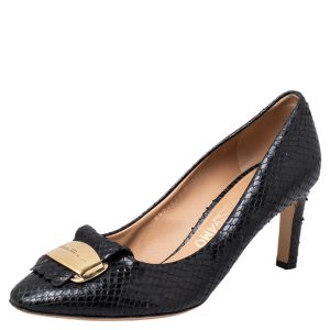 Salvatore Ferragamo Black Python Embossed Leather Logo Embellished Pumps Size 39.5, Pumps - Luxury Closet catalog