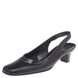 Salvatore Ferragamo Black Leather Square Toe Slingback Pumps Size 38.5, Pumps - Luxury Closet catalog