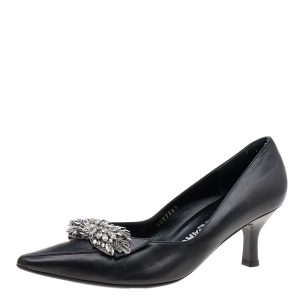 Salvatore Ferragamo Black Leather Crystal Embellished Pumps Size 38.5, Pumps - Luxury Closet catalog